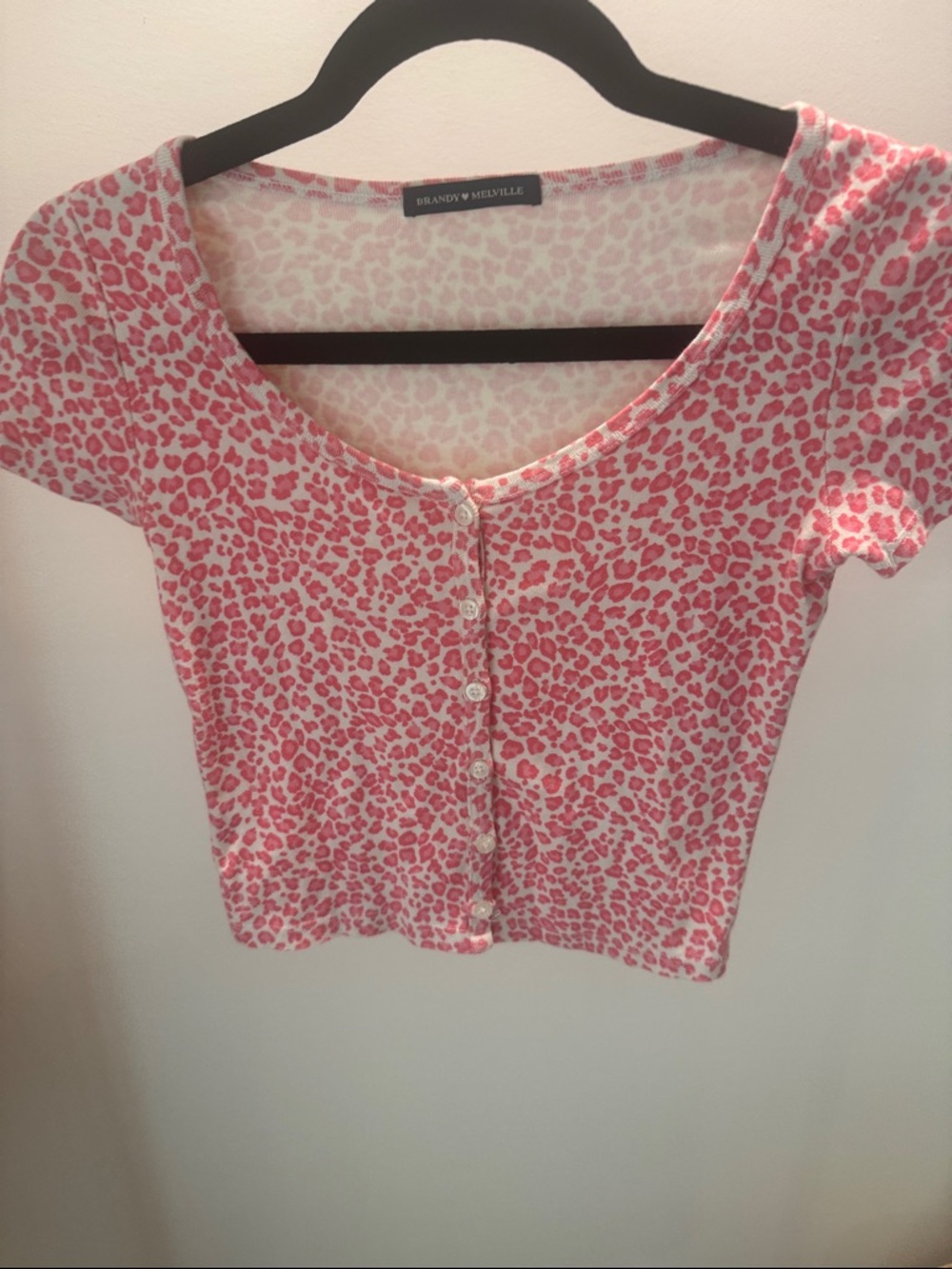Brandy Melville Pink Leopard-Print Button Crop Top